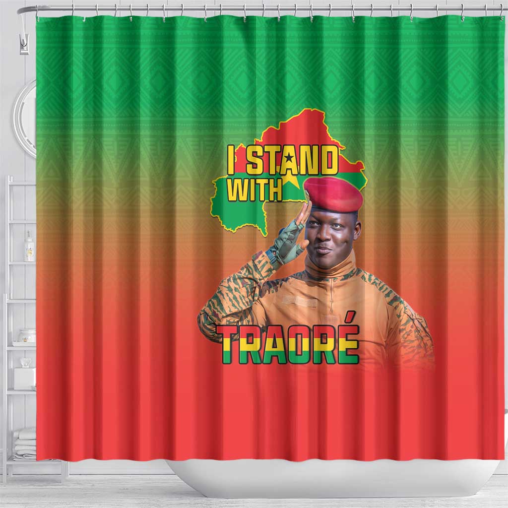 I Stand With Traore Shower Curtain Burkina Faso Flag Map - African Pattern