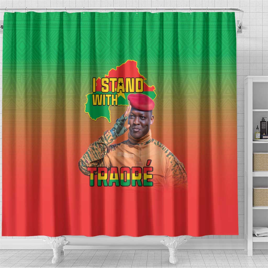 I Stand With Traore Shower Curtain Burkina Faso Flag Map - African Pattern