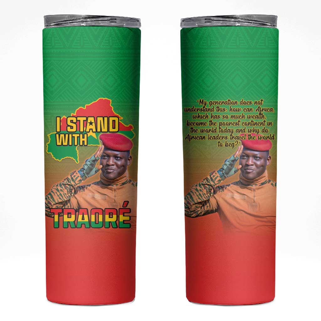 I Stand With Traore Skinny Tumbler Burkina Faso Flag Map - African Pattern