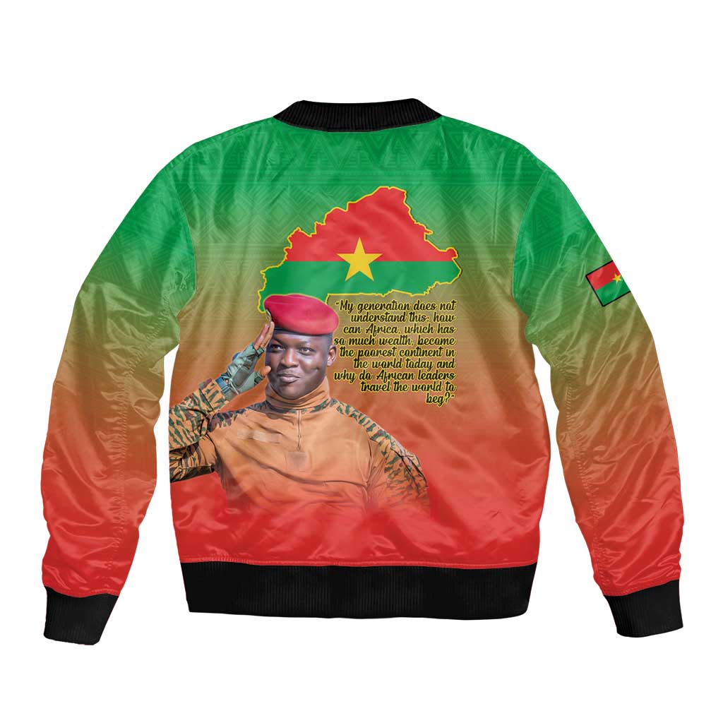 I Stand With Traore Sleeve Zip Bomber Jacket Burkina Faso Flag Map - African Pattern