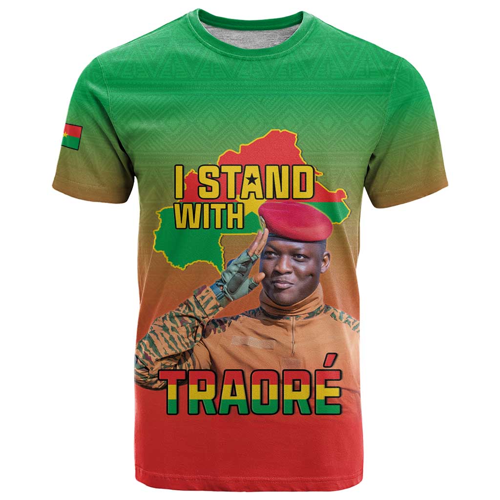 I Stand With Traore T Shirt Burkina Faso Flag Map - African Pattern
