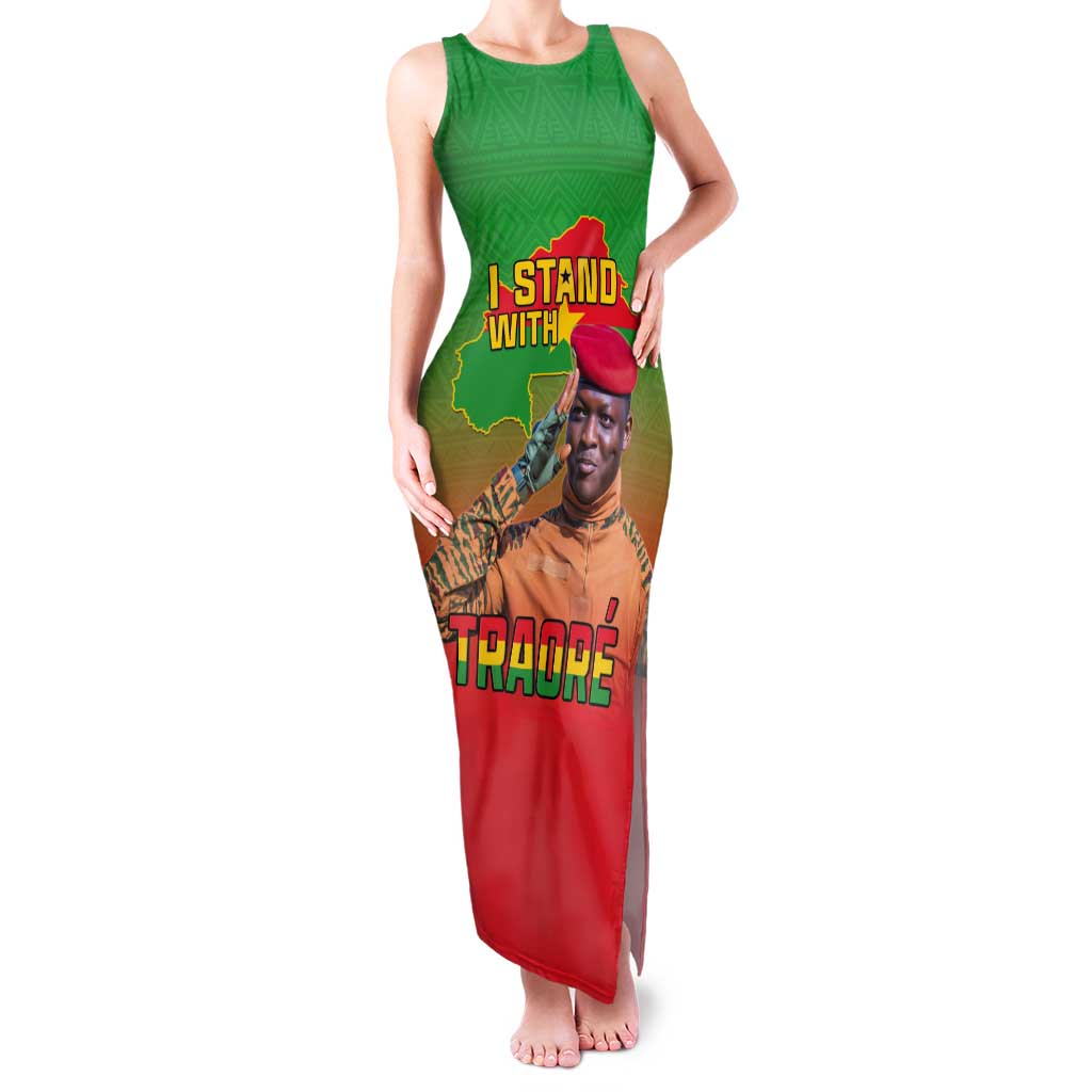 I Stand With Traore Tank Maxi Dress Burkina Faso Flag Map - African Pattern