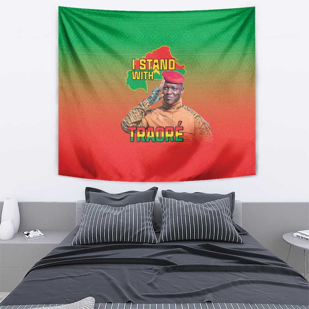 I Stand With Traore Tapestry Burkina Faso Flag Map - African Pattern