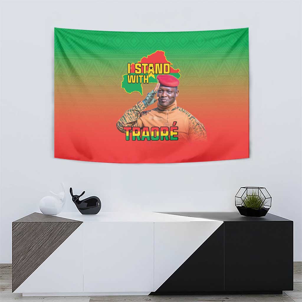 I Stand With Traore Tapestry Burkina Faso Flag Map - African Pattern