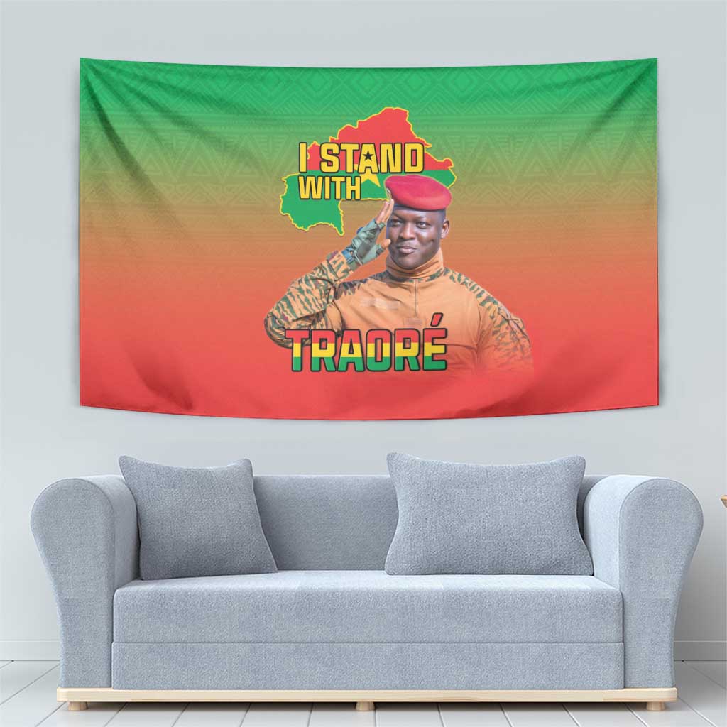 I Stand With Traore Tapestry Burkina Faso Flag Map - African Pattern