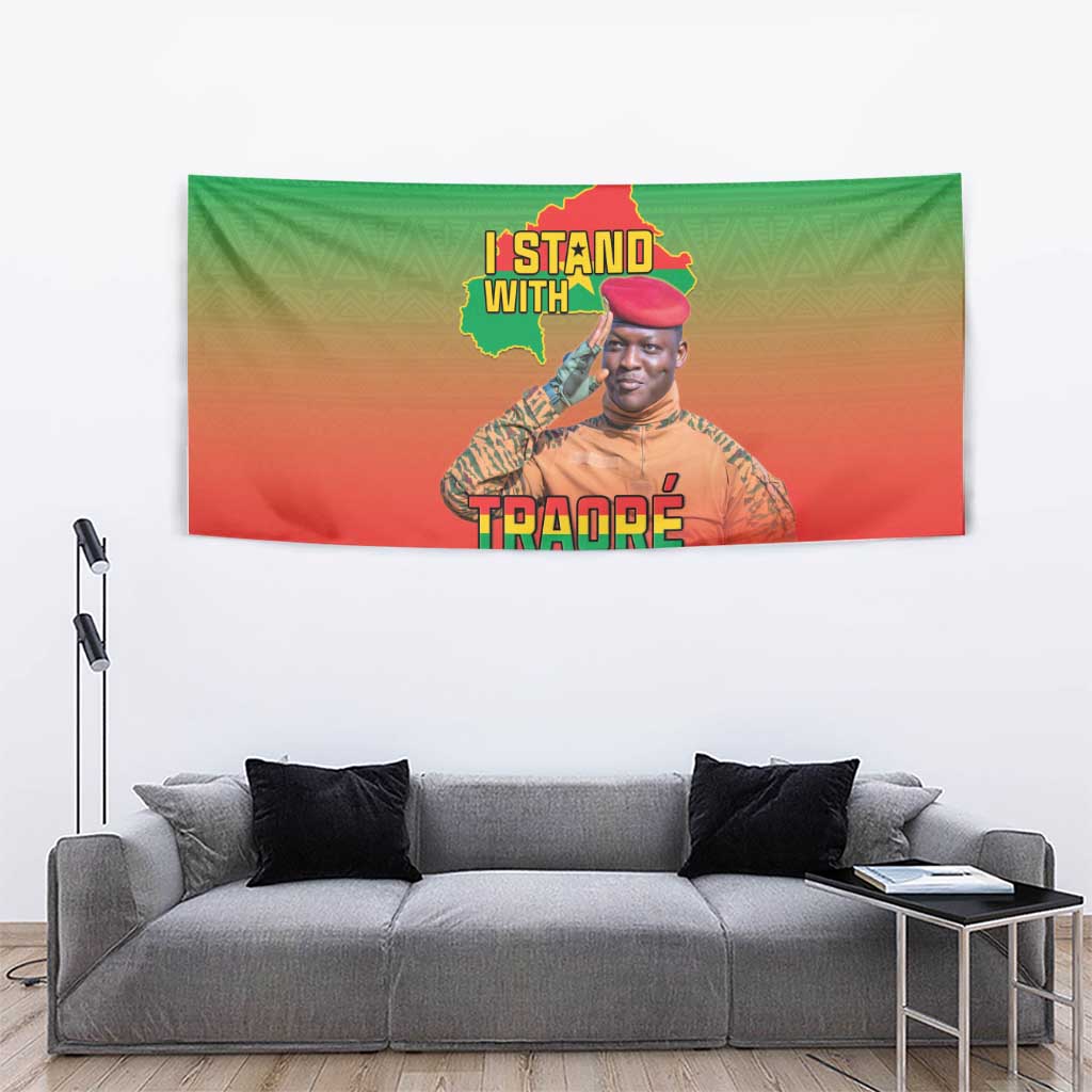 I Stand With Traore Tapestry Burkina Faso Flag Map - African Pattern