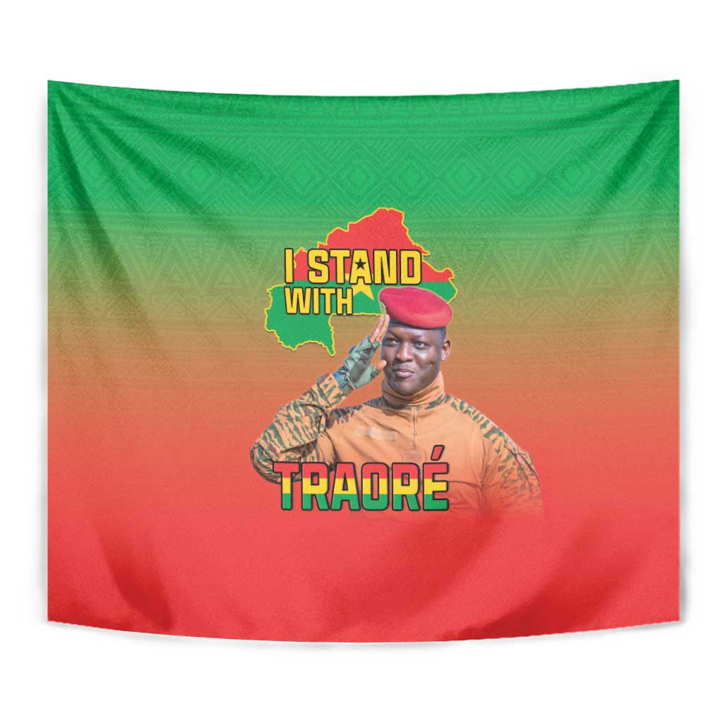 I Stand With Traore Tapestry Burkina Faso Flag Map - African Pattern