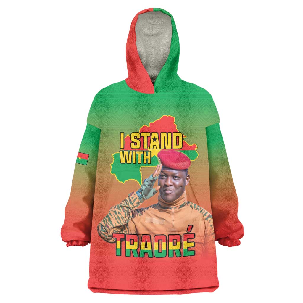 I Stand With Traore Wearable Blanket Hoodie Burkina Faso Flag Map - African Pattern