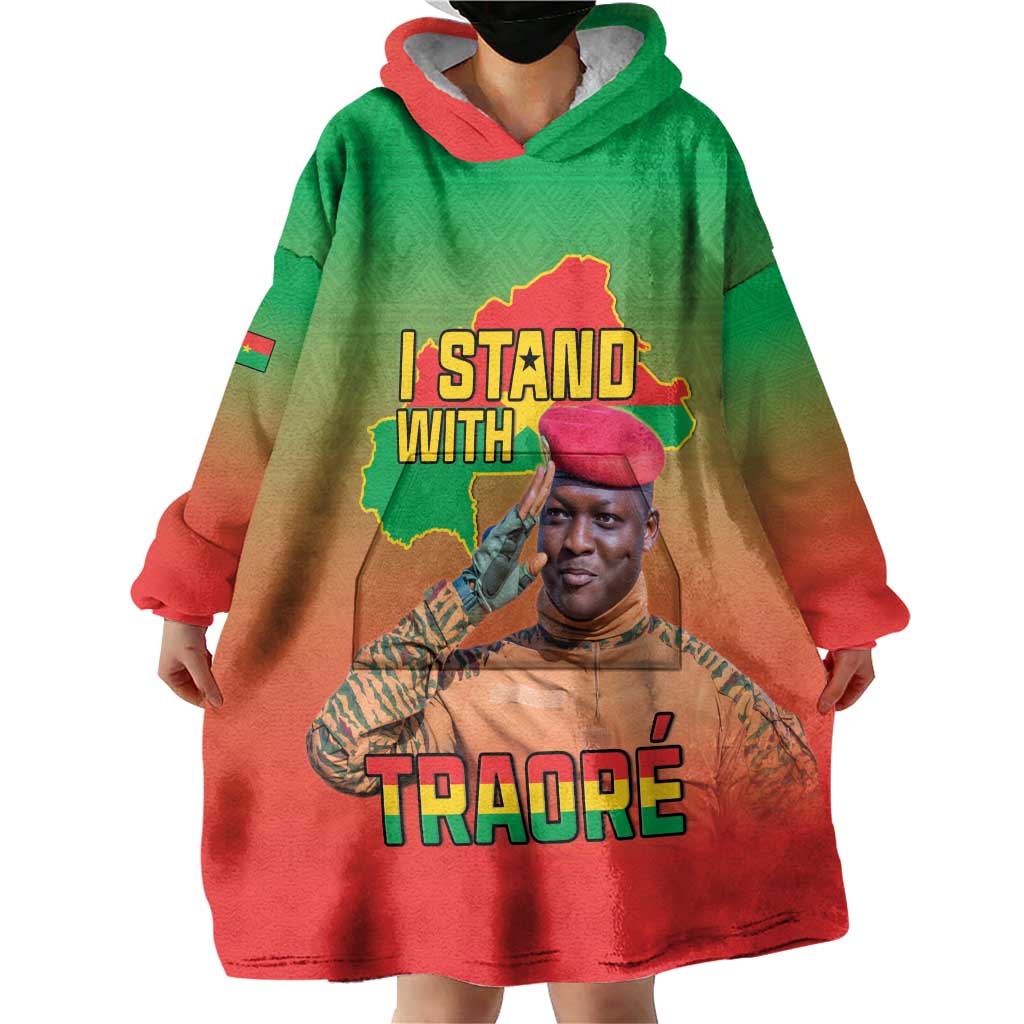 I Stand With Traore Wearable Blanket Hoodie Burkina Faso Flag Map - African Pattern