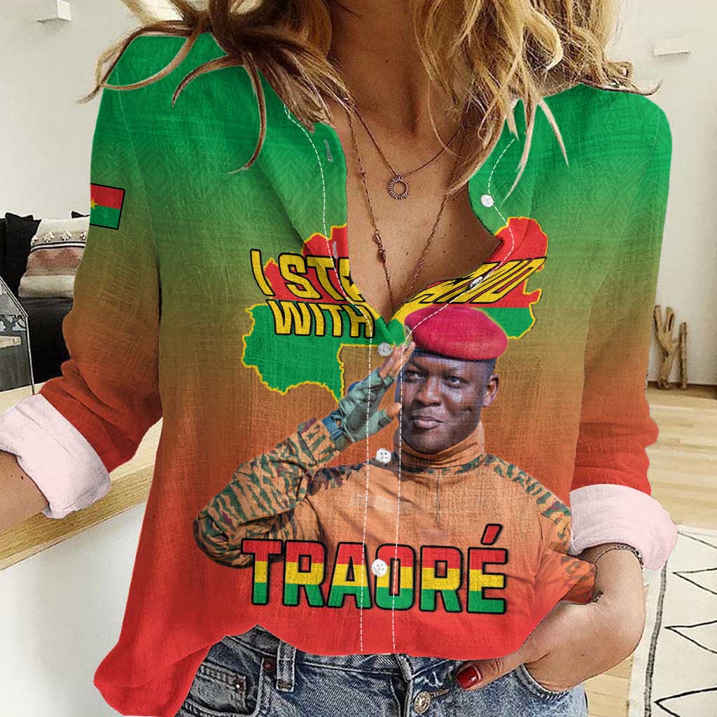 I Stand With Traore Women Casual Shirt Burkina Faso Flag Map - African Pattern