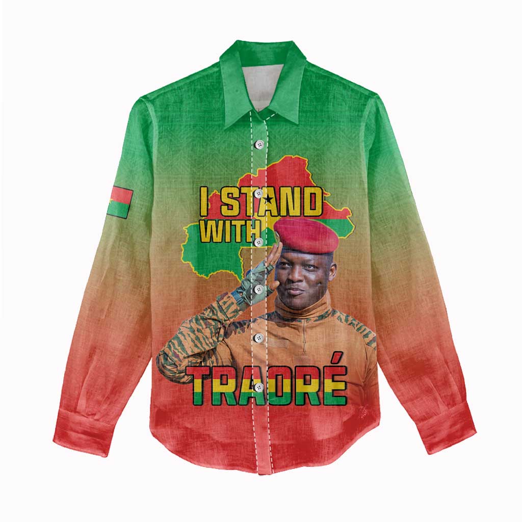 I Stand With Traore Women Casual Shirt Burkina Faso Flag Map - African Pattern