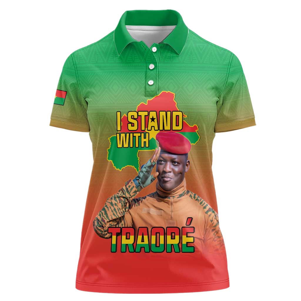 I Stand With Traore Women Polo Shirt Burkina Faso Flag Map - African Pattern