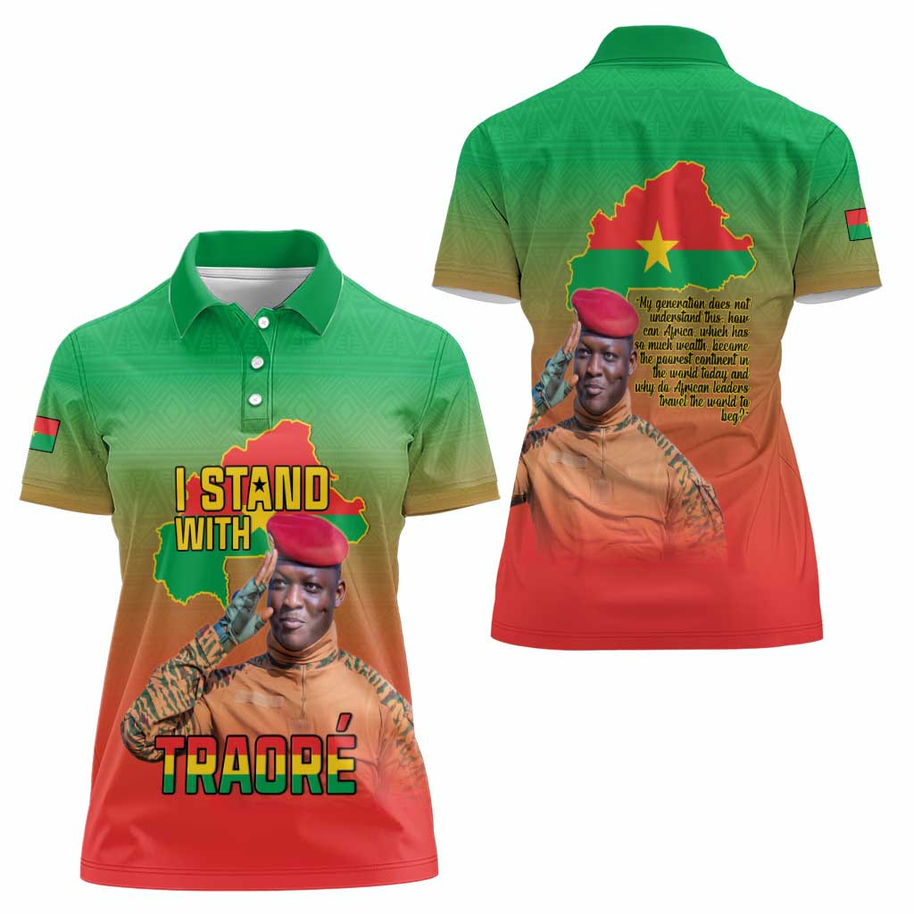 I Stand With Traore Women Polo Shirt Burkina Faso Flag Map - African Pattern