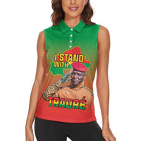 I Stand With Traore Women Sleeveless Polo Shirt Burkina Faso Flag Map - African Pattern