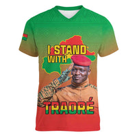 I Stand With Traore Women V-Neck T-Shirt Burkina Faso Flag Map - African Pattern