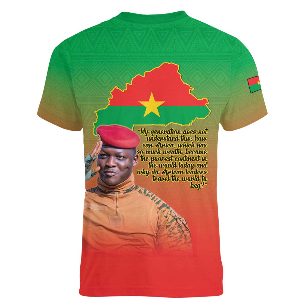 I Stand With Traore Women V-Neck T-Shirt Burkina Faso Flag Map - African Pattern