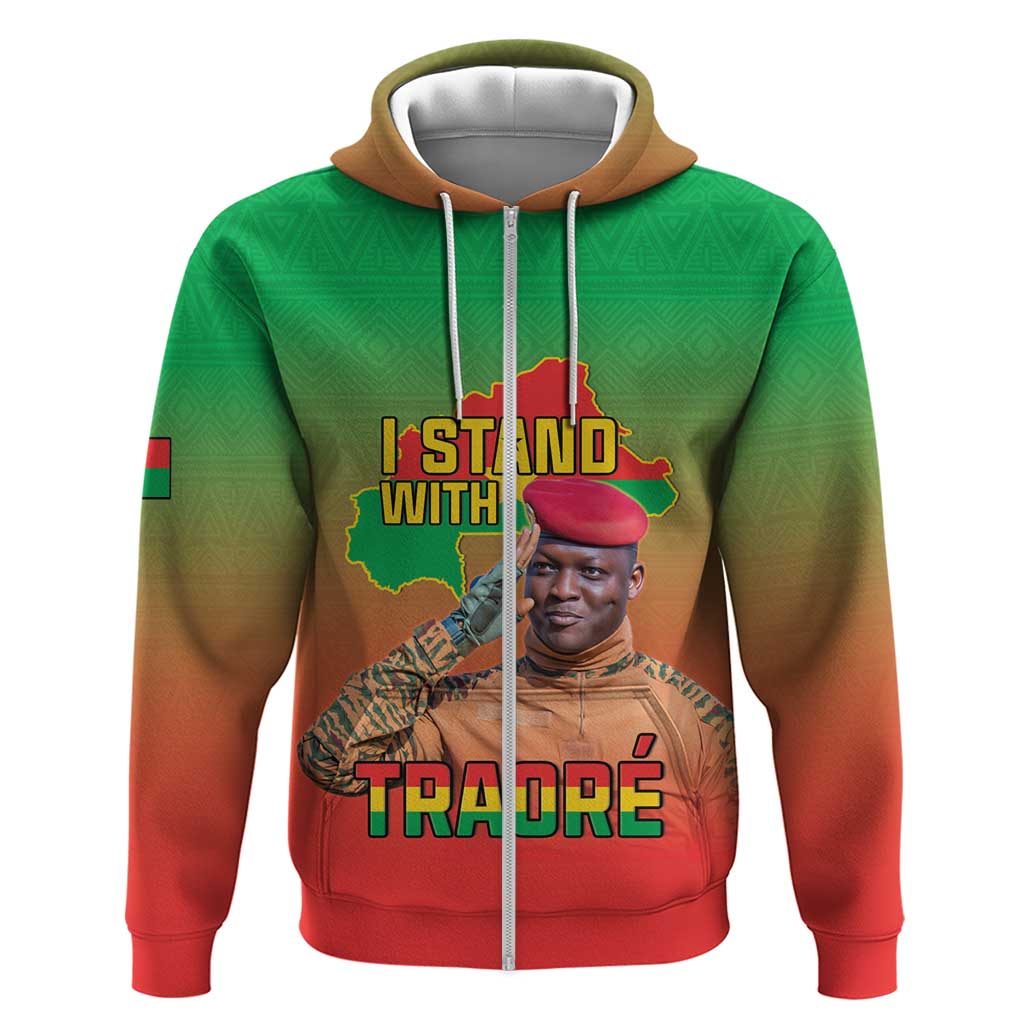 I Stand With Traore Zip Hoodie Burkina Faso Flag Map - African Pattern