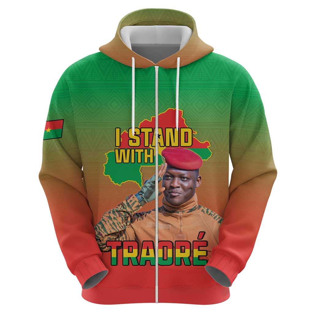 I Stand With Traore Zip Hoodie Burkina Faso Flag Map - African Pattern