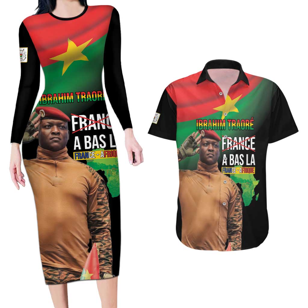 Traore Burkina Faso Couples Matching Long Sleeve Bodycon Dress and Hawaiian Shirt A Bas La France - Afrique