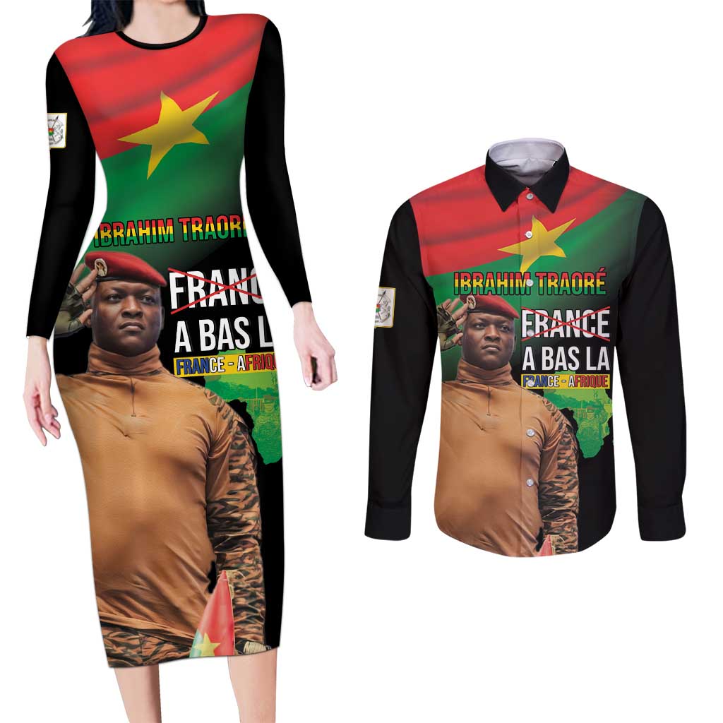 Traore Burkina Faso Couples Matching Long Sleeve Bodycon Dress and Long Sleeve Button Shirt A Bas La France - Afrique