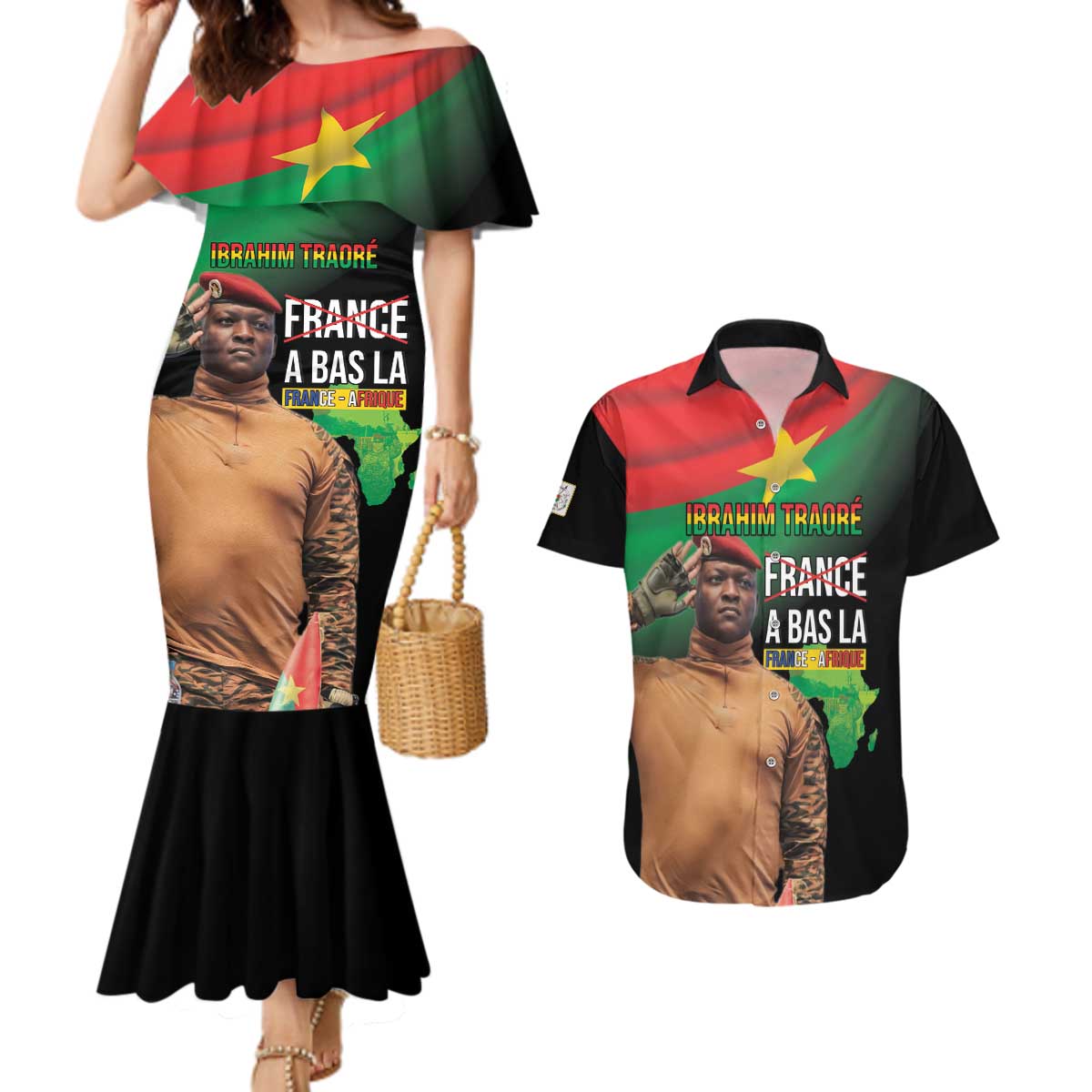 Traore Burkina Faso Couples Matching Mermaid Dress and Hawaiian Shirt A Bas La France - Afrique
