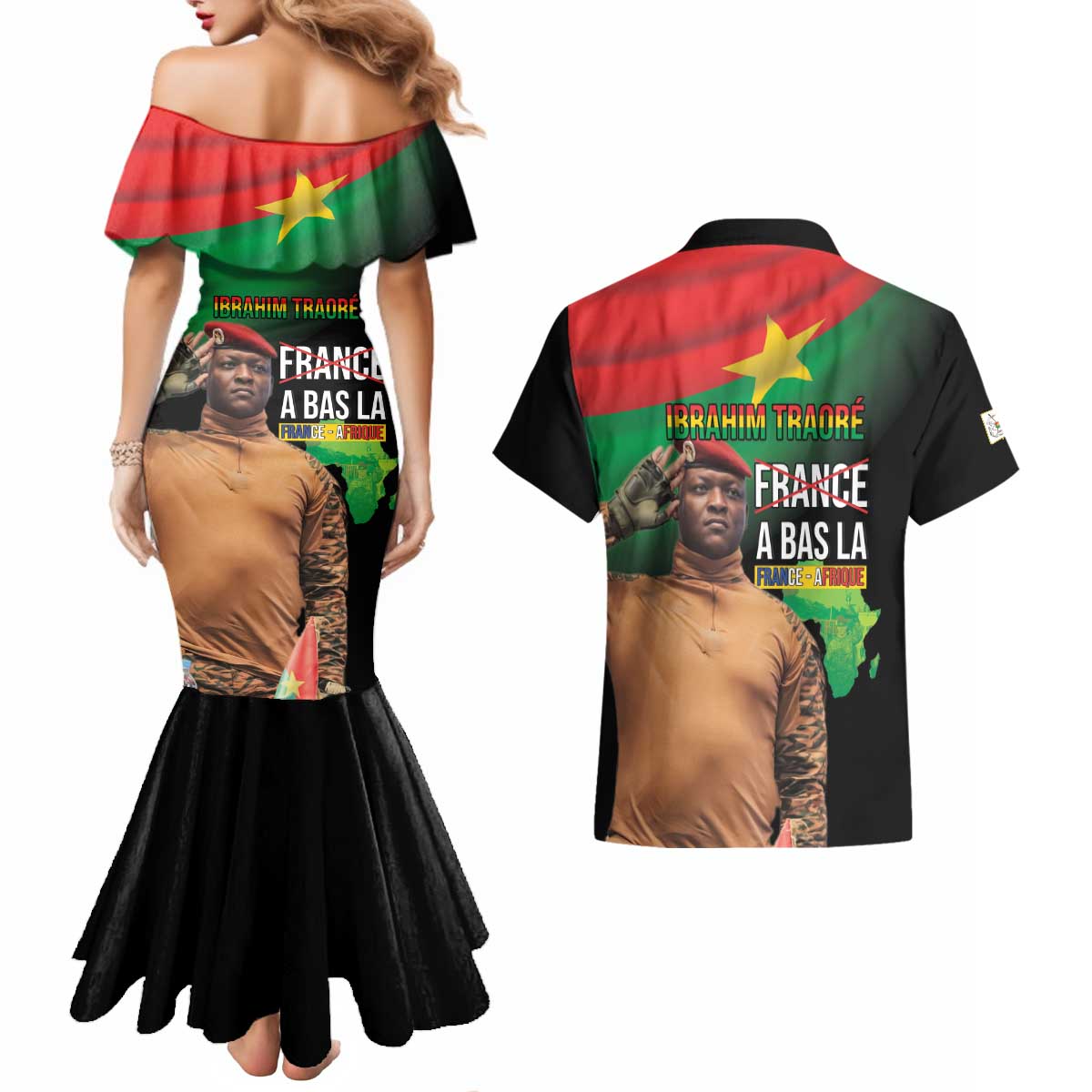 Traore Burkina Faso Couples Matching Mermaid Dress and Hawaiian Shirt A Bas La France - Afrique
