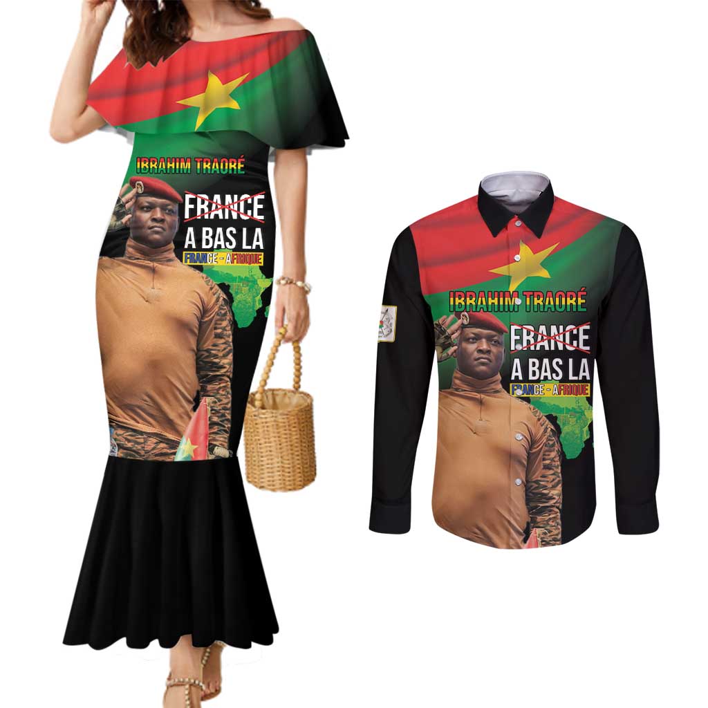 Traore Burkina Faso Couples Matching Mermaid Dress and Long Sleeve Button Shirt A Bas La France - Afrique