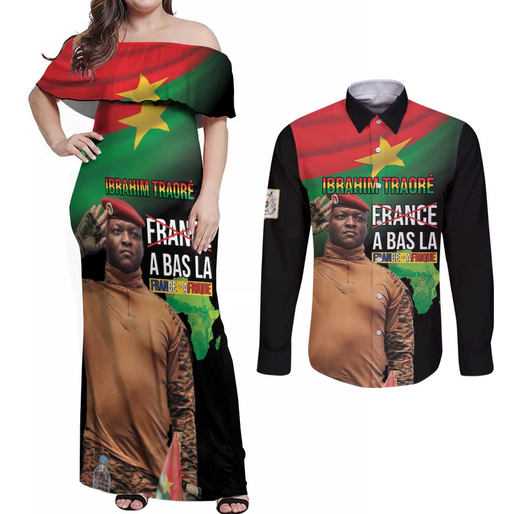 Traore Burkina Faso Couples Matching Off Shoulder Maxi Dress and Long Sleeve Button Shirt A Bas La France - Afrique