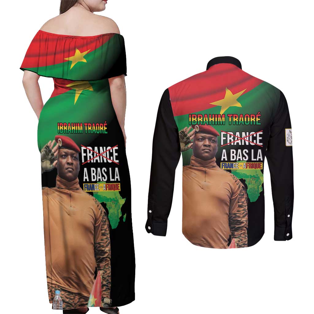 Traore Burkina Faso Couples Matching Off Shoulder Maxi Dress and Long Sleeve Button Shirt A Bas La France - Afrique