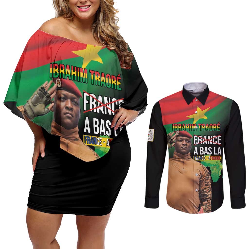 Traore Burkina Faso Couples Matching Off Shoulder Short Dress and Long Sleeve Button Shirt A Bas La France - Afrique