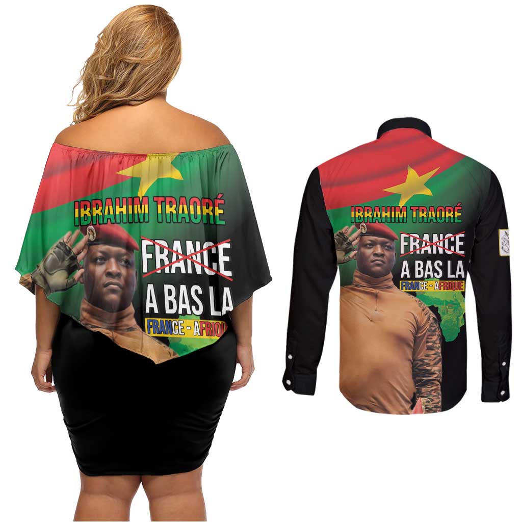 Traore Burkina Faso Couples Matching Off Shoulder Short Dress and Long Sleeve Button Shirt A Bas La France - Afrique