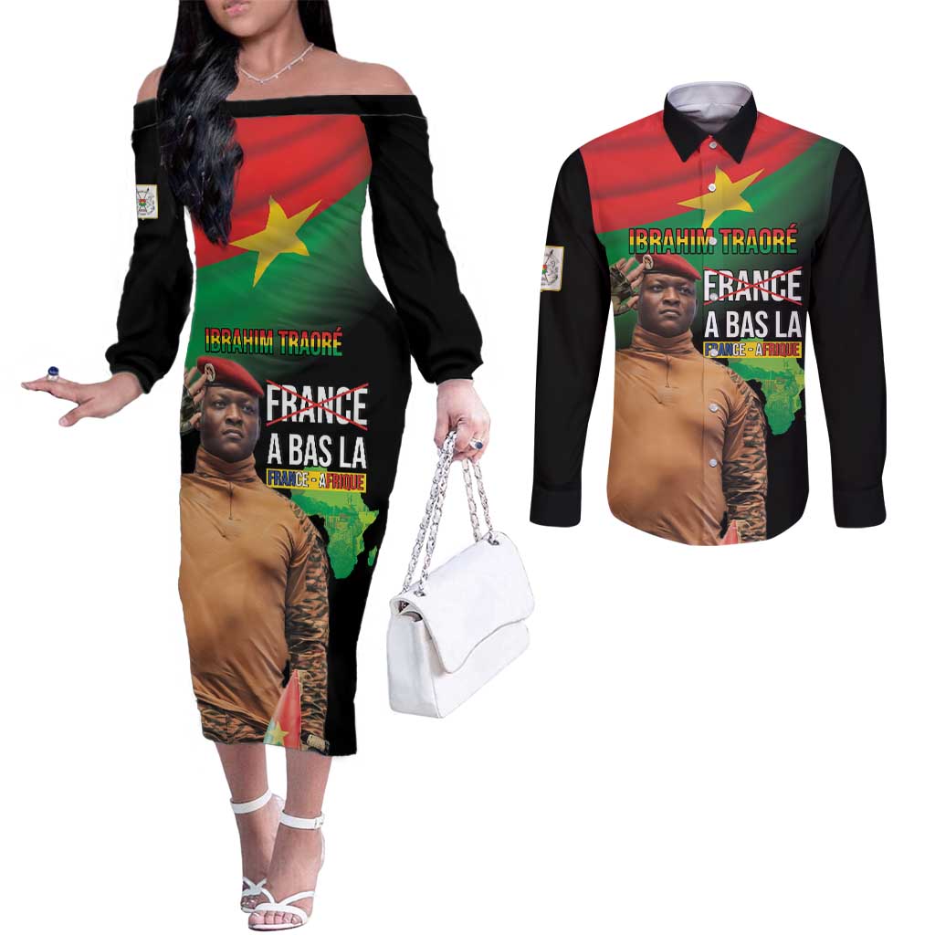 Traore Burkina Faso Couples Matching Off The Shoulder Long Sleeve Dress and Long Sleeve Button Shirt A Bas La France - Afrique