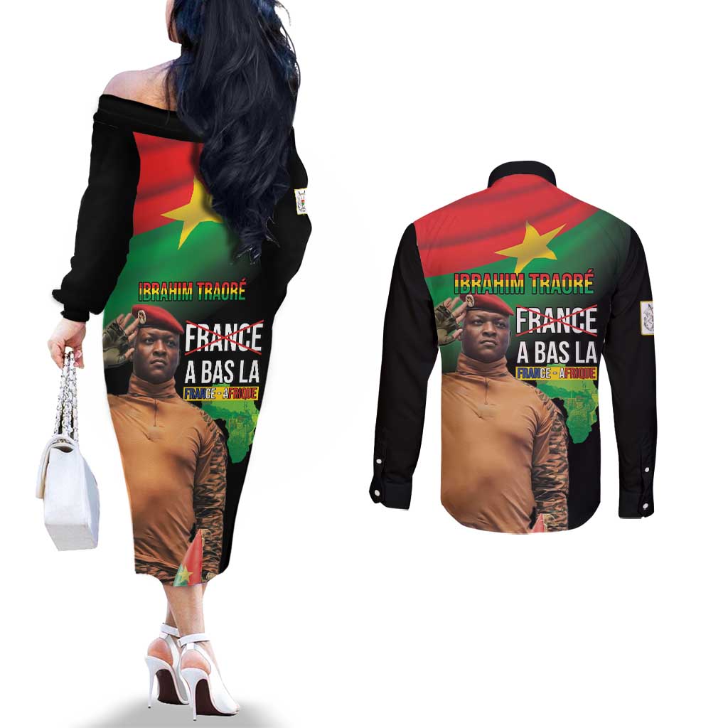 Traore Burkina Faso Couples Matching Off The Shoulder Long Sleeve Dress and Long Sleeve Button Shirt A Bas La France - Afrique
