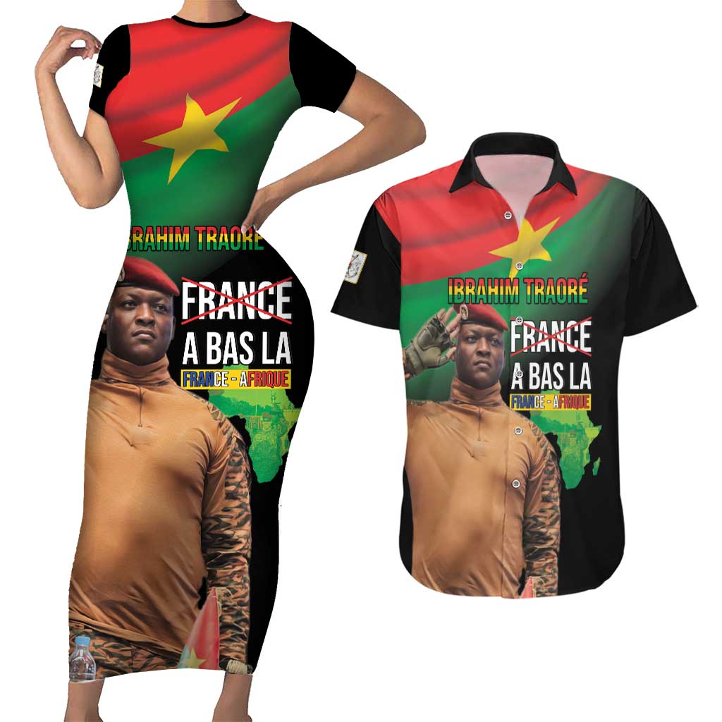Traore Burkina Faso Couples Matching Short Sleeve Bodycon Dress and Hawaiian Shirt A Bas La France - Afrique