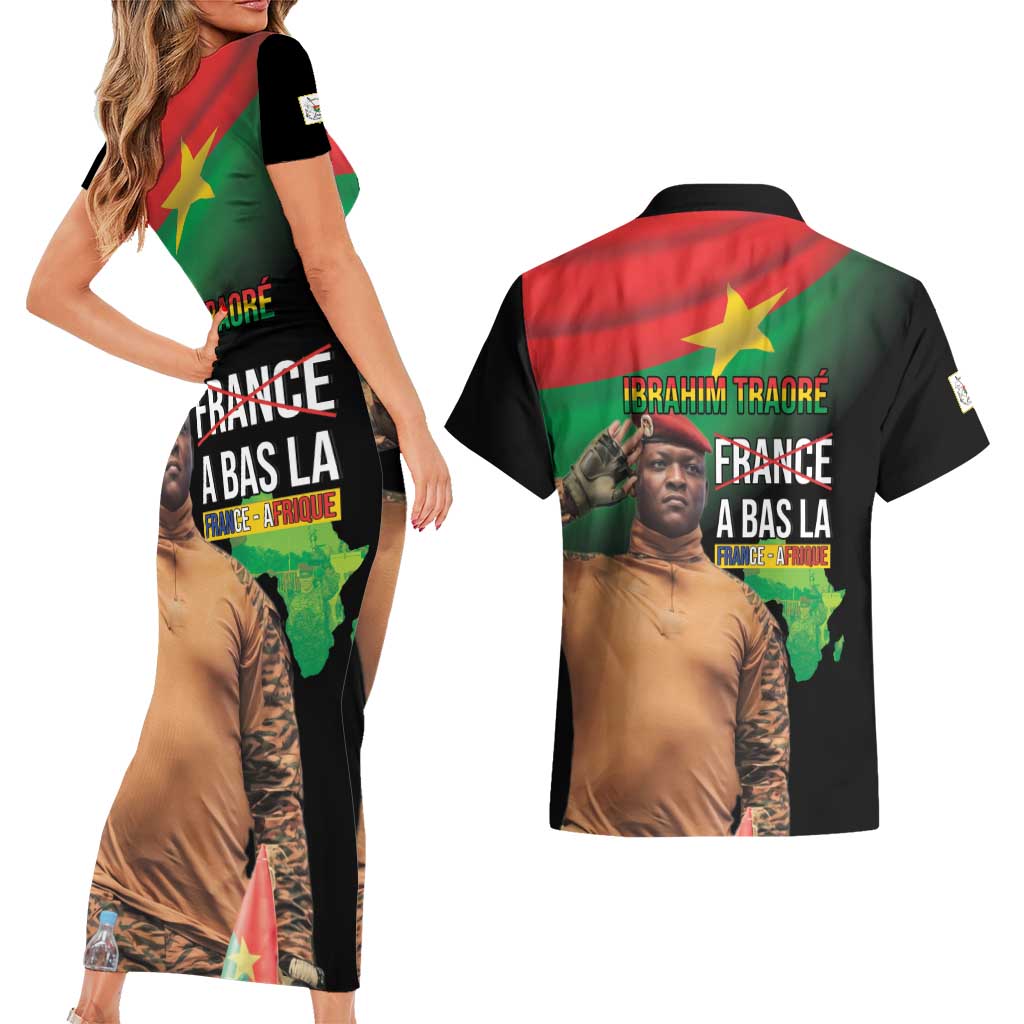Traore Burkina Faso Couples Matching Short Sleeve Bodycon Dress and Hawaiian Shirt A Bas La France - Afrique