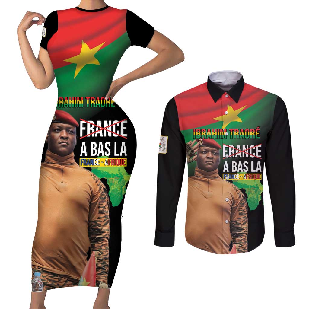 Traore Burkina Faso Couples Matching Short Sleeve Bodycon Dress and Long Sleeve Button Shirt A Bas La France - Afrique