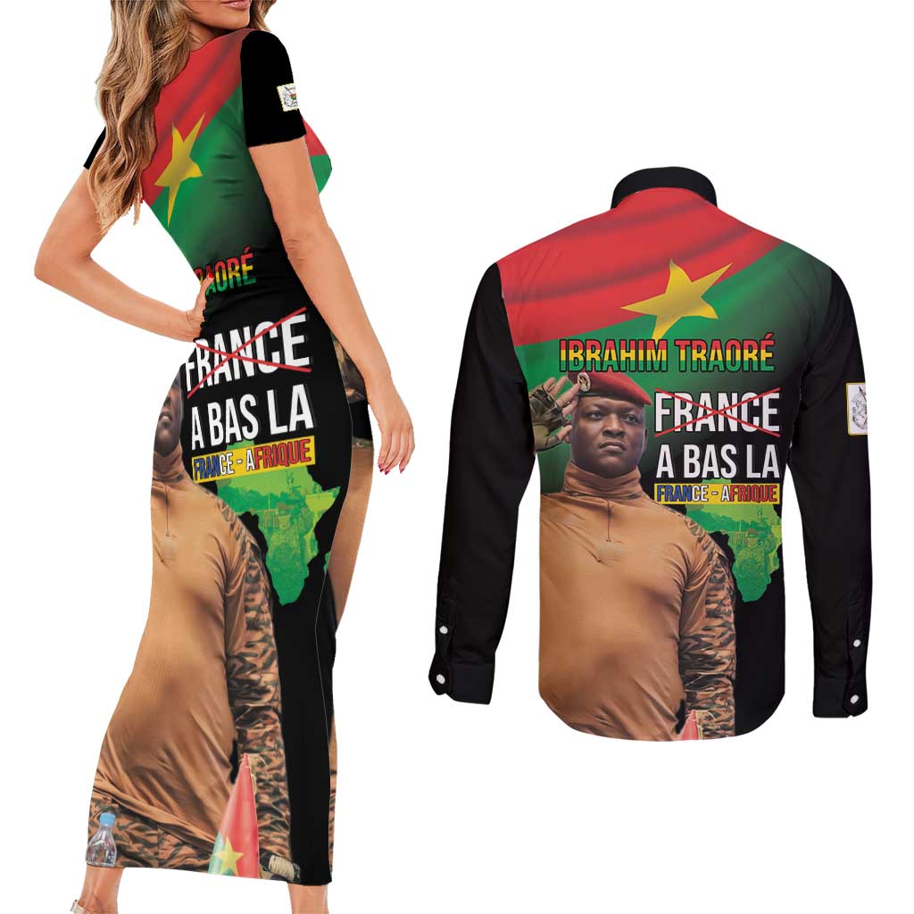 Traore Burkina Faso Couples Matching Short Sleeve Bodycon Dress and Long Sleeve Button Shirt A Bas La France - Afrique