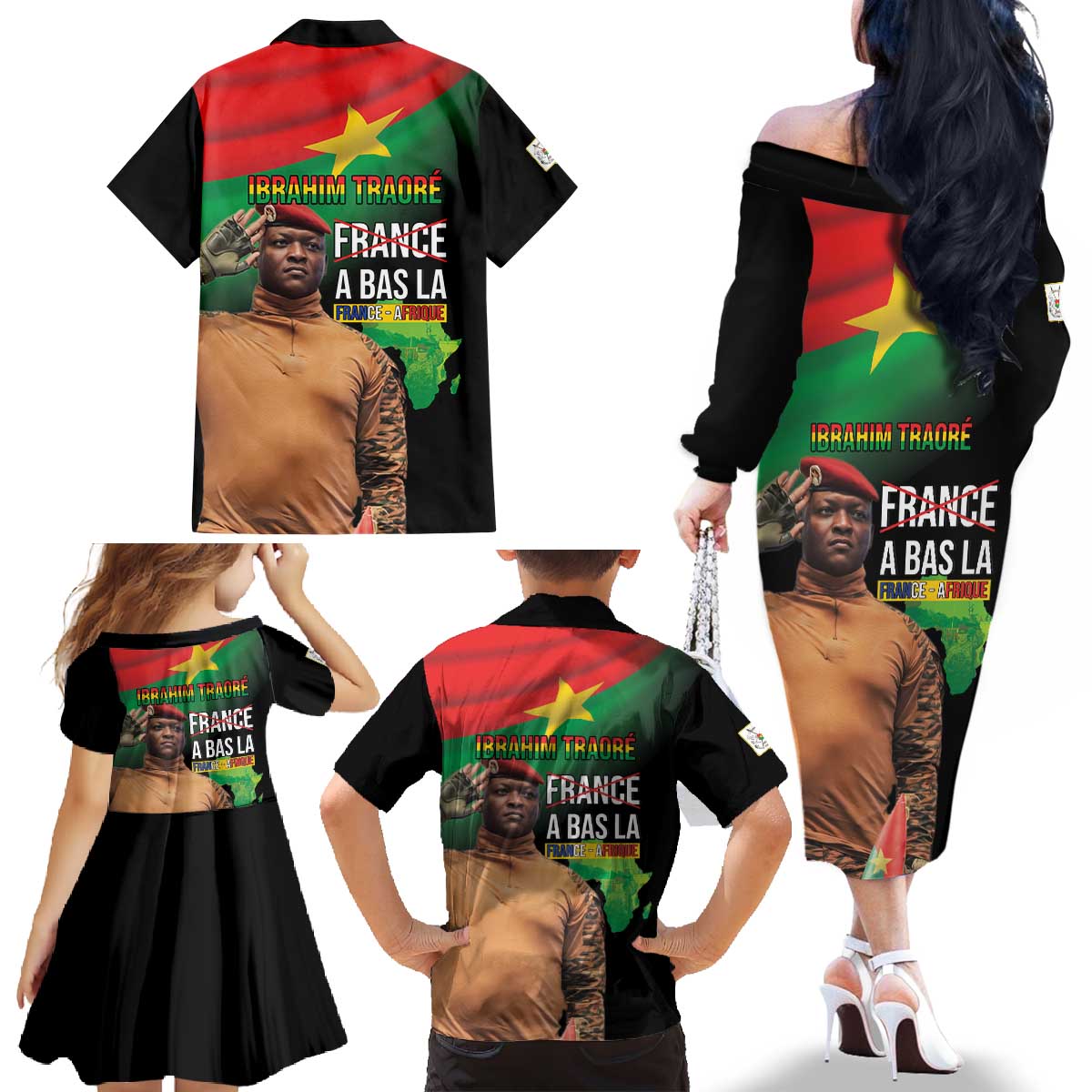 Traore Burkina Faso Family Matching Off The Shoulder Long Sleeve Dress and Hawaiian Shirt A Bas La France - Afrique