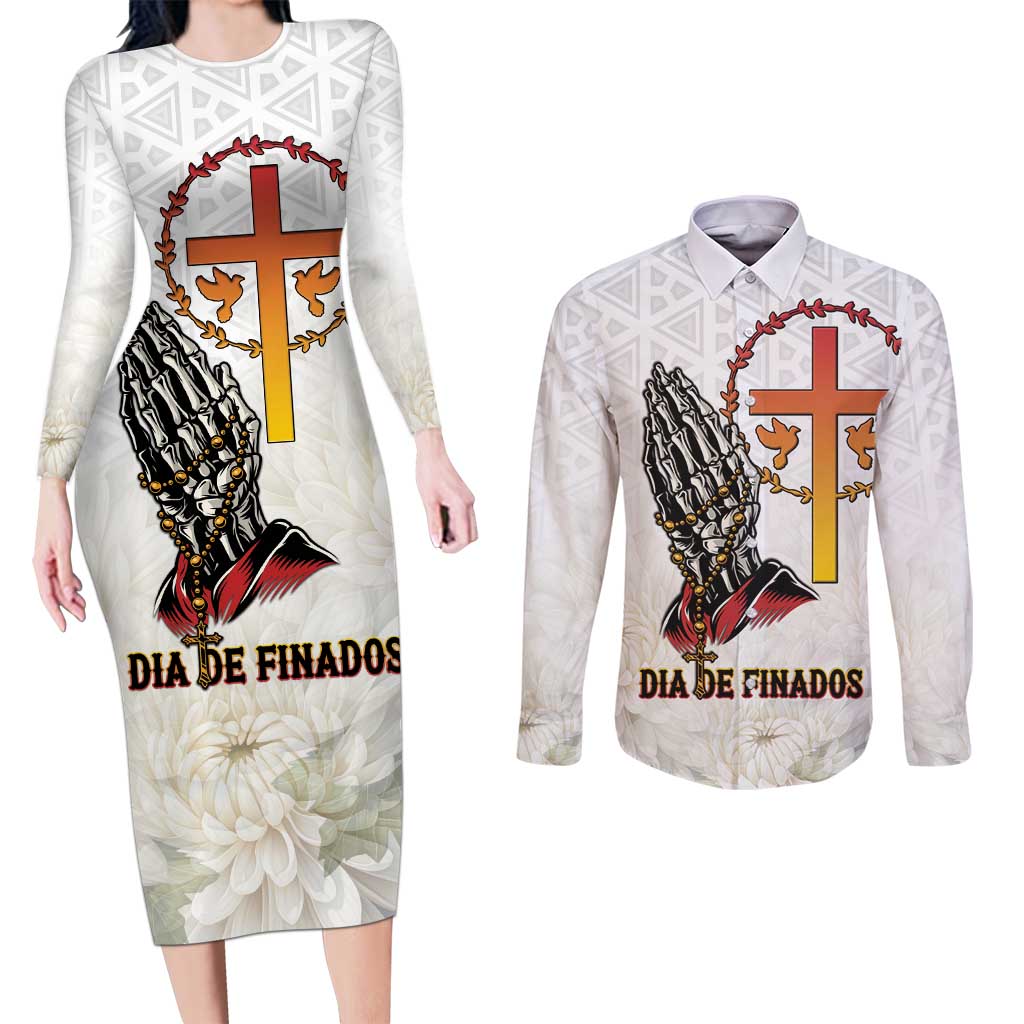 Angola All Souls Day Couples Matching Long Sleeve Bodycon Dress and Long Sleeve Button Shirt Together in Remembrance - Wonder Print Shop