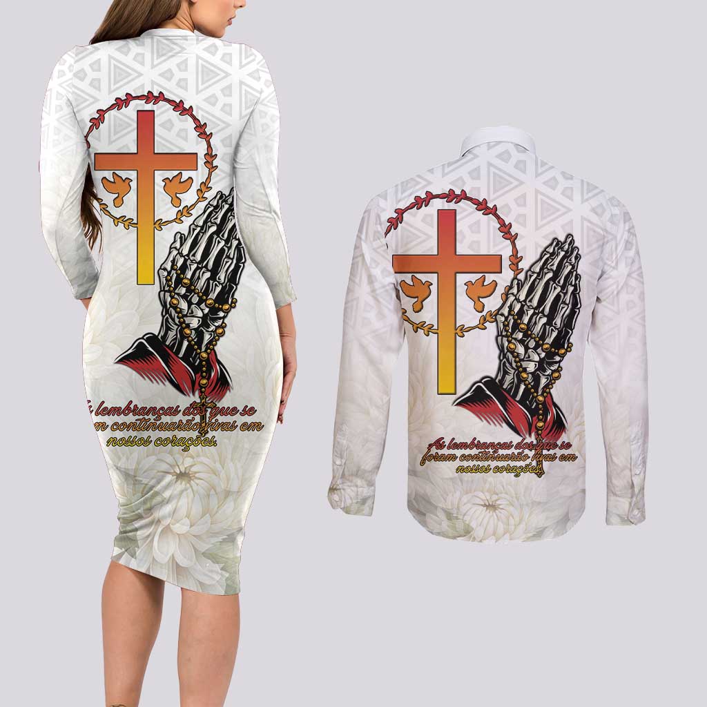 Angola All Souls Day Couples Matching Long Sleeve Bodycon Dress and Long Sleeve Button Shirt Together in Remembrance - Wonder Print Shop