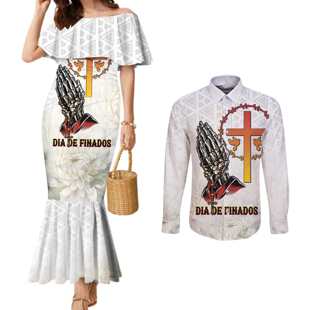 Angola All Souls Day Couples Matching Mermaid Dress and Long Sleeve Button Shirt Together in Remembrance - Wonder Print Shop