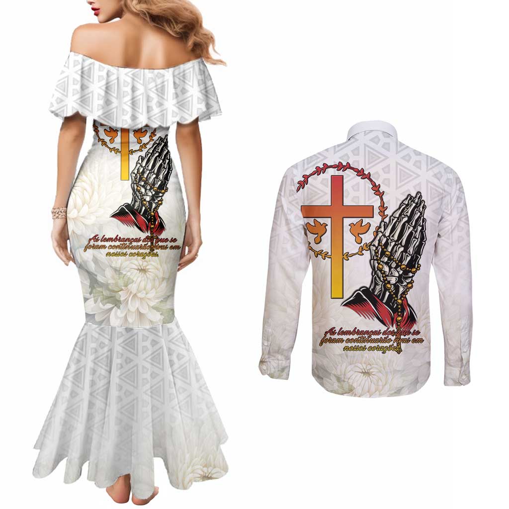 Angola All Souls Day Couples Matching Mermaid Dress and Long Sleeve Button Shirt Together in Remembrance - Wonder Print Shop