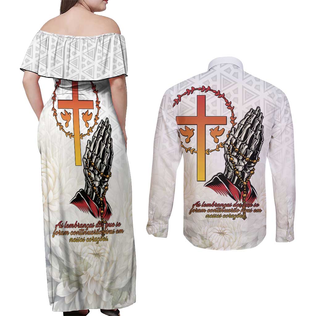 Angola All Souls Day Couples Matching Off Shoulder Maxi Dress and Long Sleeve Button Shirt Together in Remembrance - Wonder Print Shop