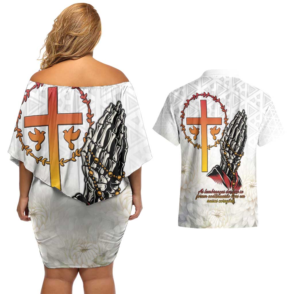 Angola All Souls Day Couples Matching Off Shoulder Short Dress and Hawaiian Shirt Together in Remembrance - Wonder Print Shop