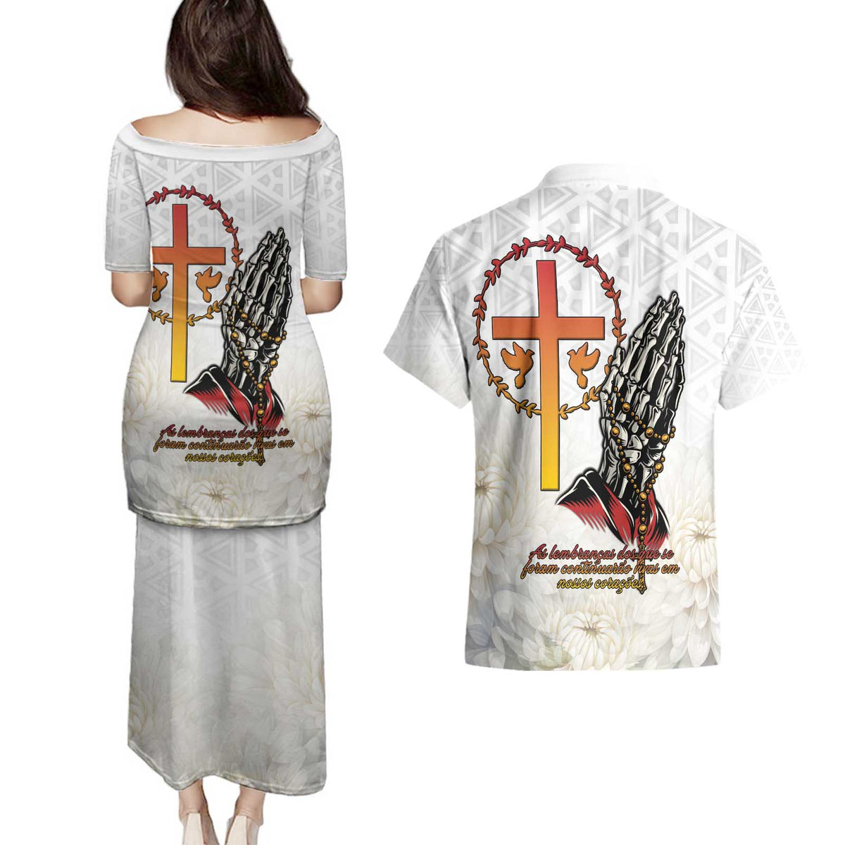 Angola All Souls Day Couples Matching Puletasi and Hawaiian Shirt Together in Remembrance - Wonder Print Shop