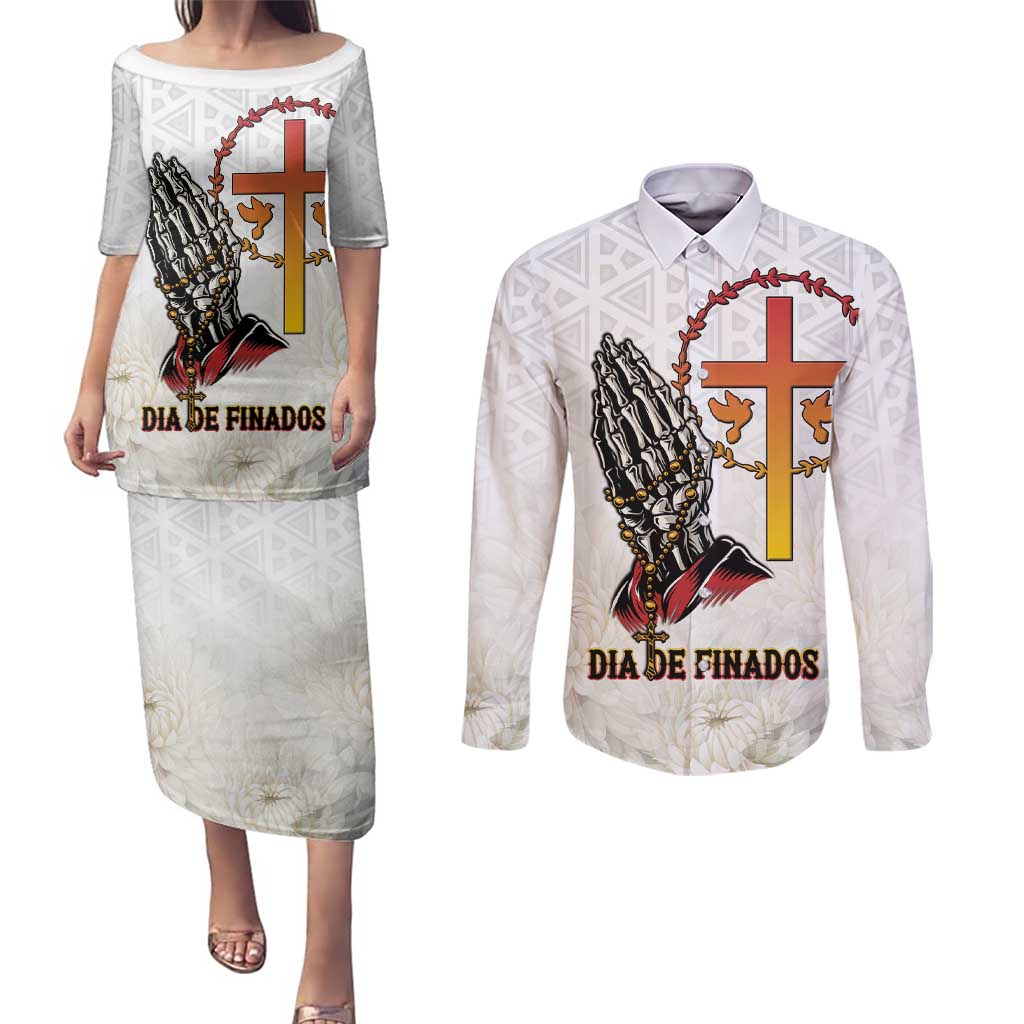 Angola All Souls Day Couples Matching Puletasi and Long Sleeve Button Shirt Together in Remembrance - Wonder Print Shop