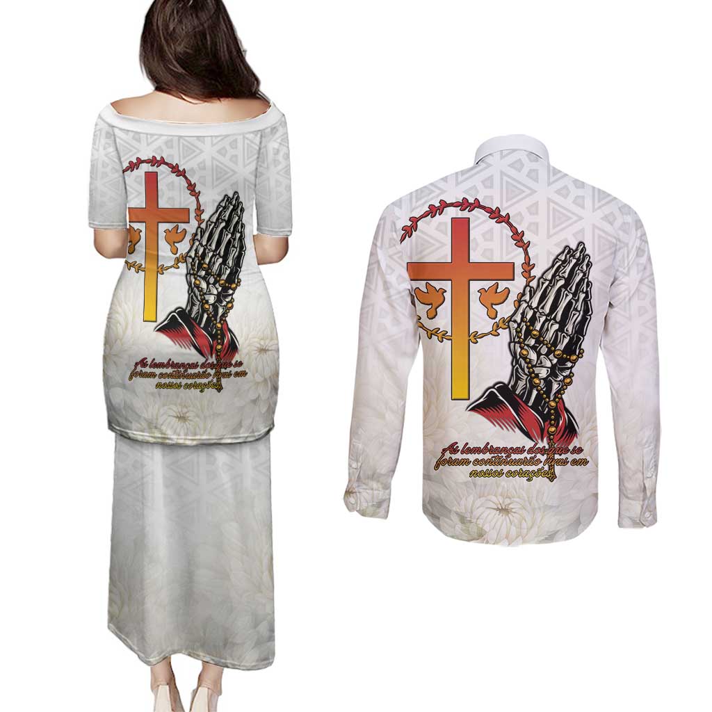 Angola All Souls Day Couples Matching Puletasi and Long Sleeve Button Shirt Together in Remembrance - Wonder Print Shop