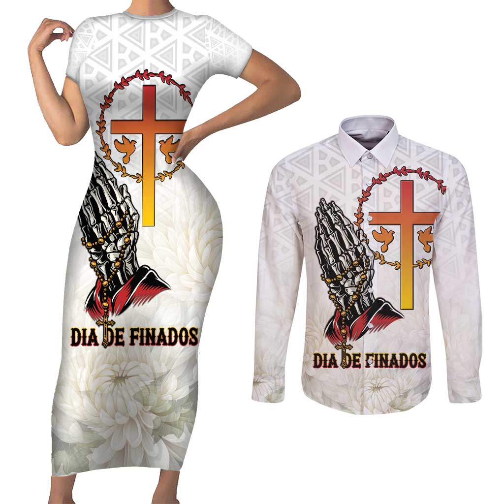 Angola All Souls Day Couples Matching Short Sleeve Bodycon Dress and Long Sleeve Button Shirt Together in Remembrance - Wonder Print Shop
