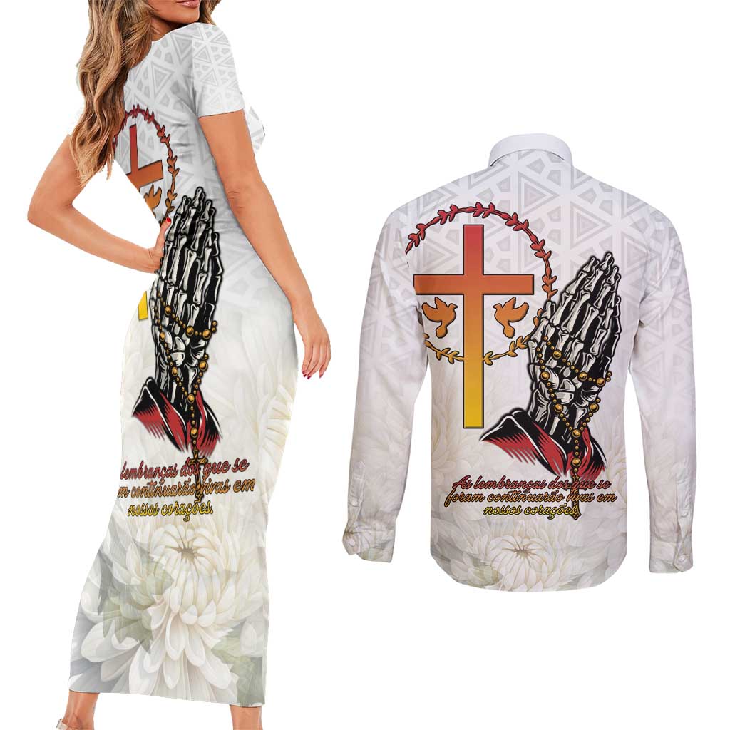 Angola All Souls Day Couples Matching Short Sleeve Bodycon Dress and Long Sleeve Button Shirt Together in Remembrance - Wonder Print Shop