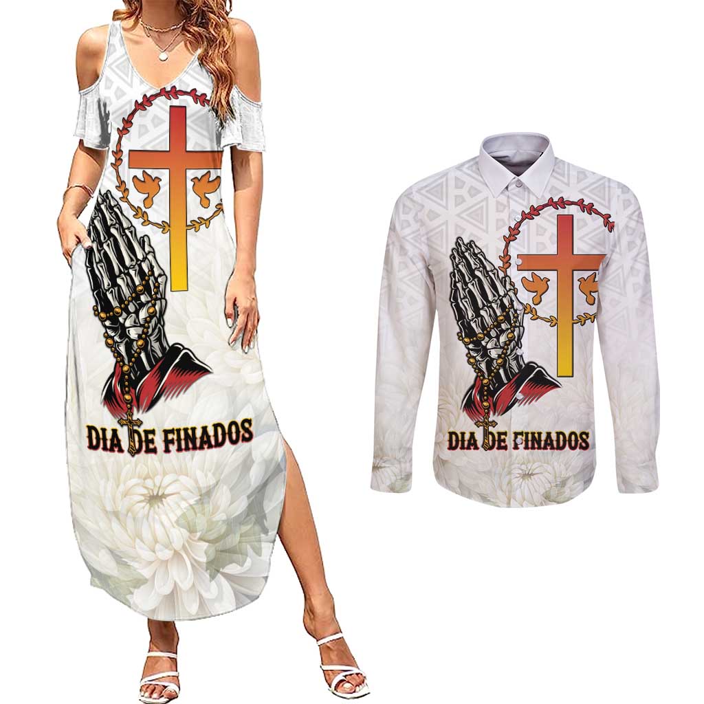 Angola All Souls Day Couples Matching Summer Maxi Dress and Long Sleeve Button Shirt Together in Remembrance - Wonder Print Shop